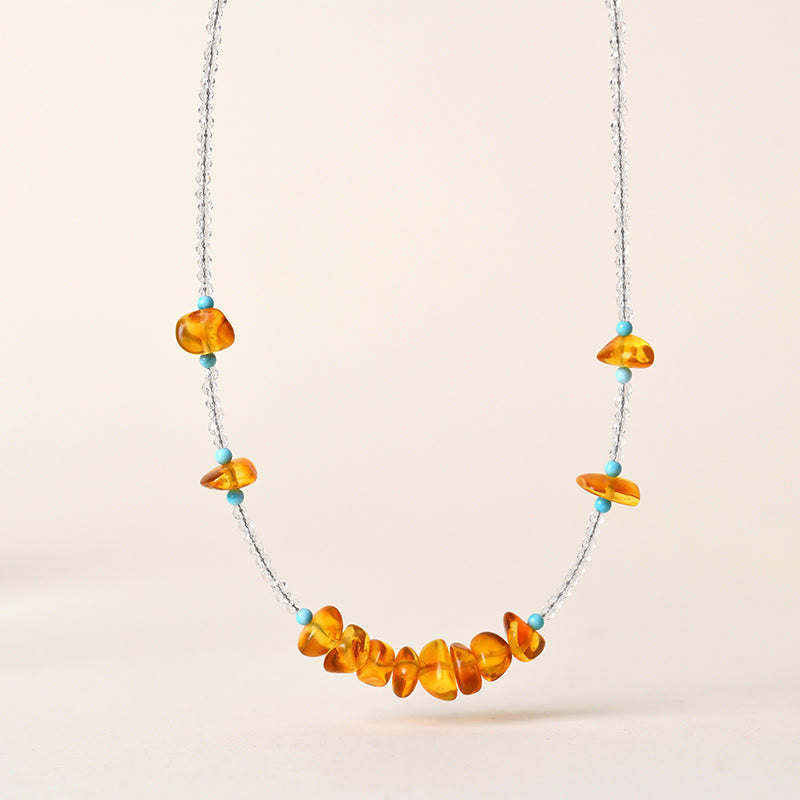 Buddha Stones White Crystal Bead Irregular Amber Clarity Necklace Pendant - White Crystal & Amber - image 1