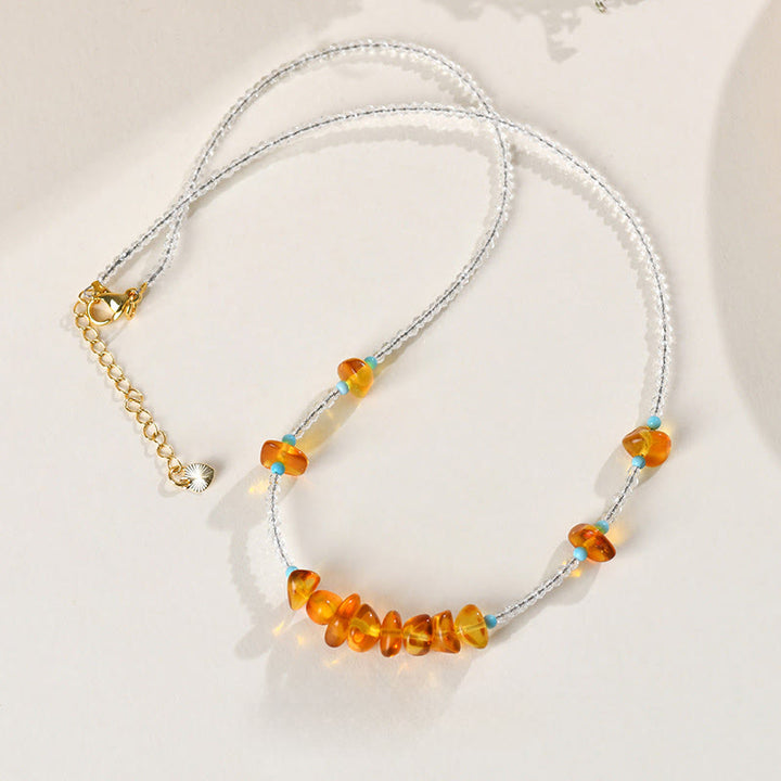 Buddha Stones White Crystal Bead Irregular Amber Clarity Necklace Pendant - image 3