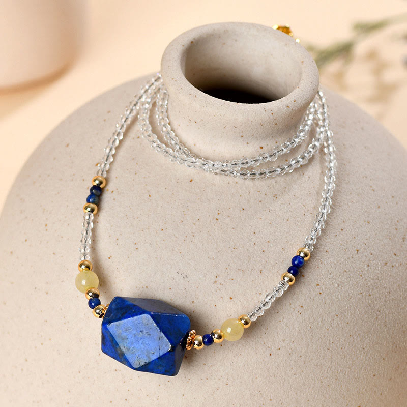 Buddha Stones White Crystal Lazurite Lapis Lazuli Healing Meditation Necklace Pendant - White Crystal & Lazurite - image 0