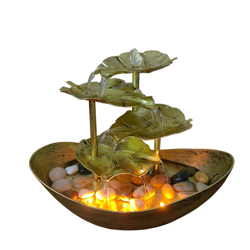 Buddha Stones Lotus Leaf Shaped Waterfall Fountain Tabletop Ornaments With LED Light Home Office Desktop Decoration - image 29