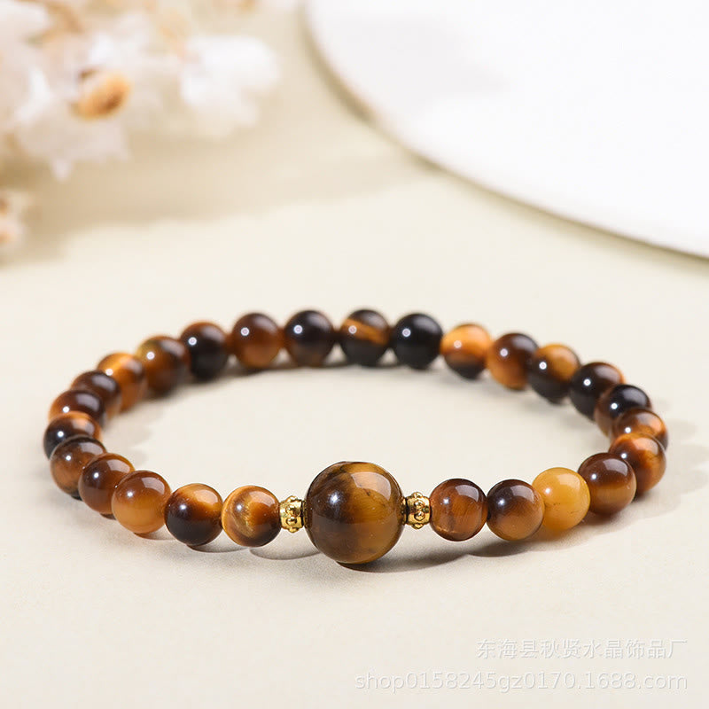 Buddha Stones Tiger Eye Black Obsidian Courage Beads Bracelet - Tiger Eye-6mm - image 2