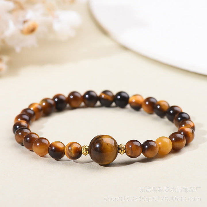 Buddha Stones Tiger Eye Black Obsidian Courage Beads Bracelet - Tiger Eye-6mm - image 2
