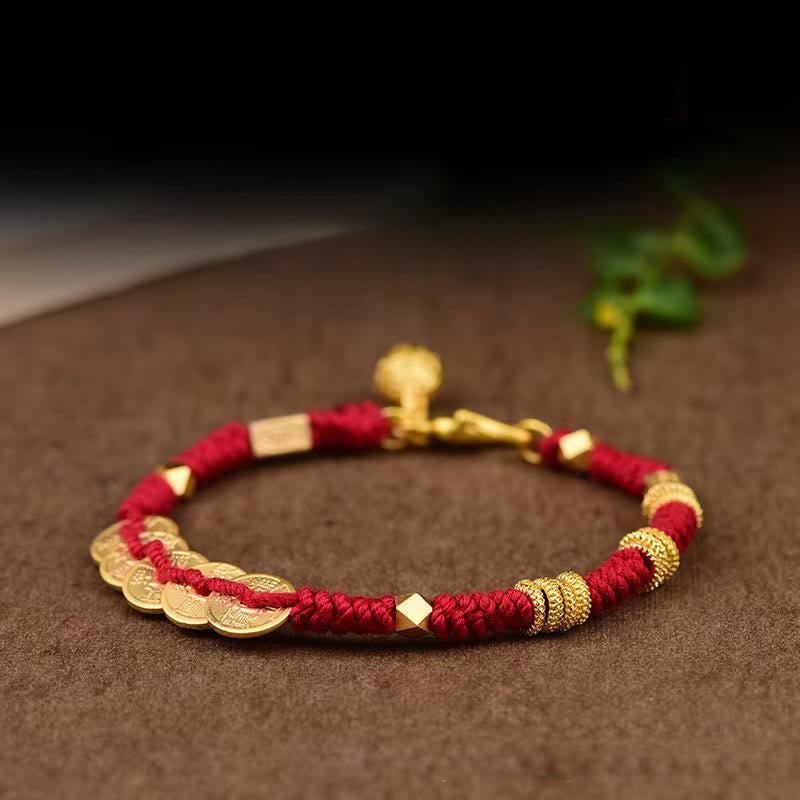 Buddha Stones Handmade Five Emperor Coins Wealth String Braided Bracelet - image 2