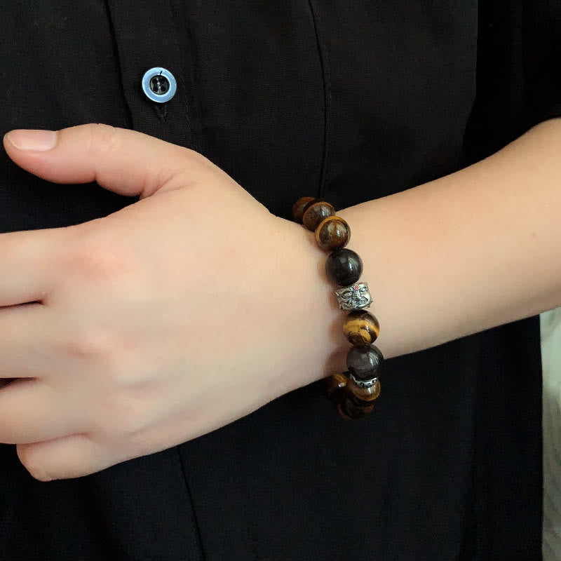 Buddha Stones Tiger Eye Silver Sheen Obsidian Meditation Buddha Head Protection Bracelet - image 4