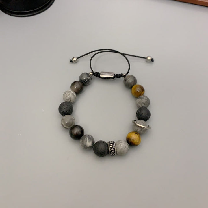 Buddha Stones Grey Jasper Lava Rock Silver Sheen Obsidian Tiger Eye Healing Bracelet - image 10