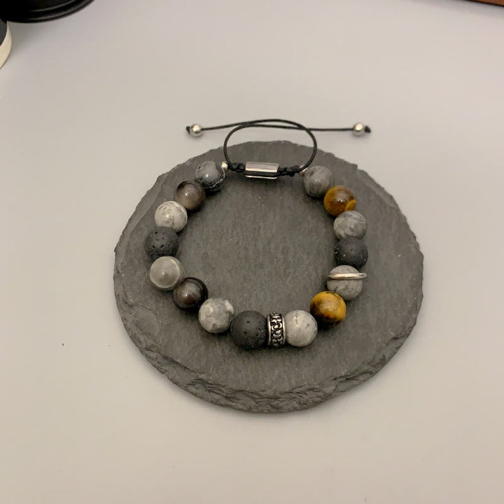 Buddha Stones Grey Jasper Lava Rock Silver Sheen Obsidian Tiger Eye Healing Bracelet - image 4