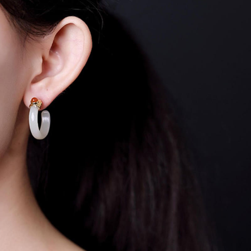 Buddha Stones 925 Sterling Silver Hetian Jade Prosperity Curved Earrings  - image 16