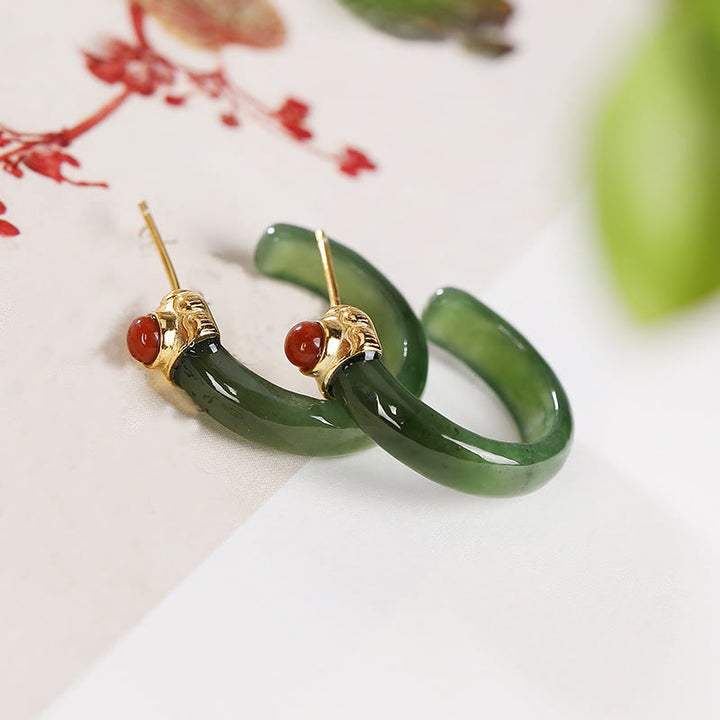 Buddha Stones 925 Sterling Silver Hetian Jade Prosperity Curved Earrings  - Cyan Jade(925 Sterling Silver Posts) - image 19