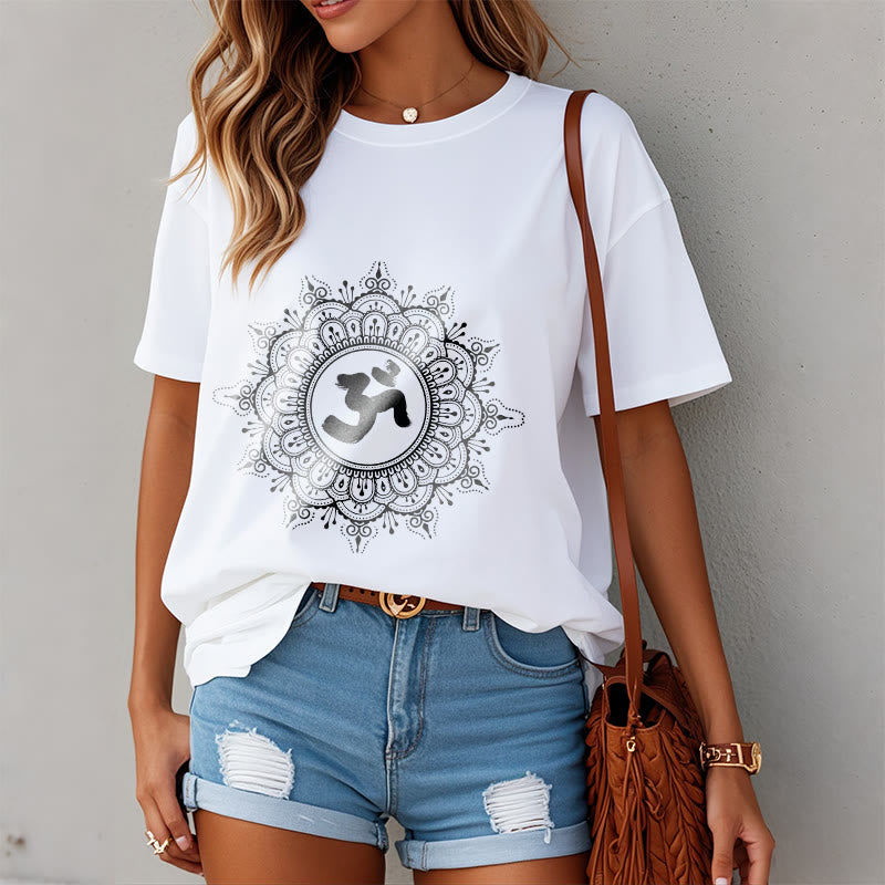 Buddha Stones Symmetry Mandala Om Symbol Pattern Tee Cotton T-shirt - image 2