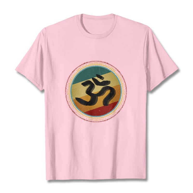 Buddha Stones Vibrant Color Simple Circular Mandala Pattern Om Symbol Tee Cotton T-shirt - LightPink - 2XL - image 13