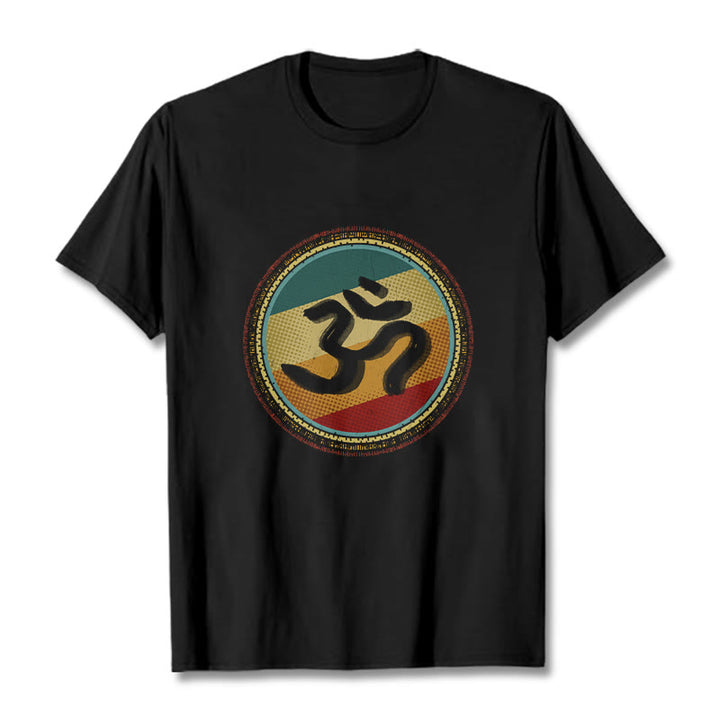 Buddha Stones Vibrant Color Simple Circular Mandala Pattern Om Symbol Tee Cotton T-shirt - Black - 2XL - image 5
