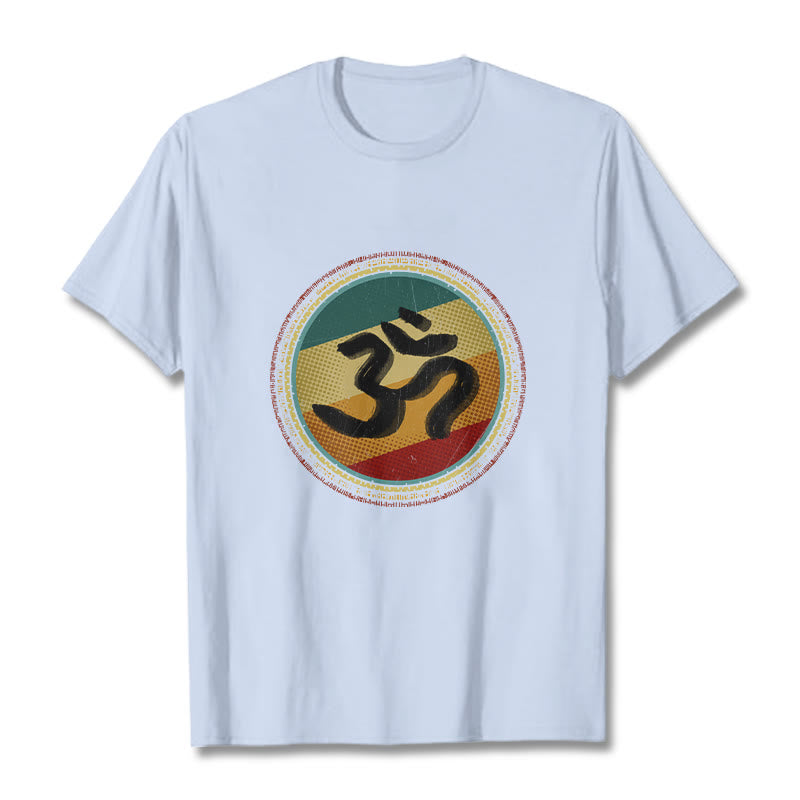 Buddha Stones Vibrant Color Simple Circular Mandala Pattern Om Symbol Tee Cotton T-shirt - LightCyan - 2XL - image 19