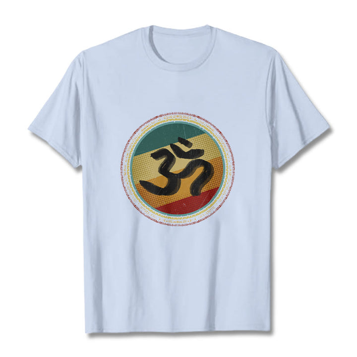 Buddha Stones Vibrant Color Simple Circular Mandala Pattern Om Symbol Tee Cotton T-shirt - LightCyan - 2XL - image 19