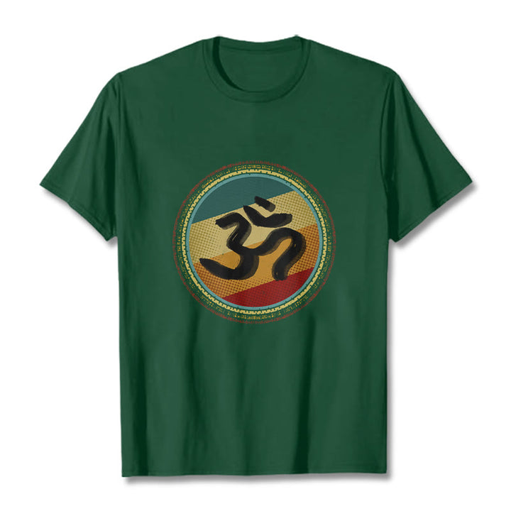 Buddha Stones Vibrant Color Simple Circular Mandala Pattern Om Symbol Tee Cotton T-shirt - ForestGreen - 2XL - image 11