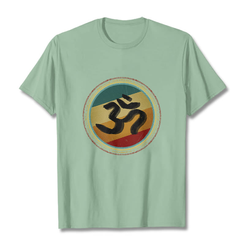 Buddha Stones Vibrant Color Simple Circular Mandala Pattern Om Symbol Tee Cotton T-shirt - PaleGreen - 2XL - image 15