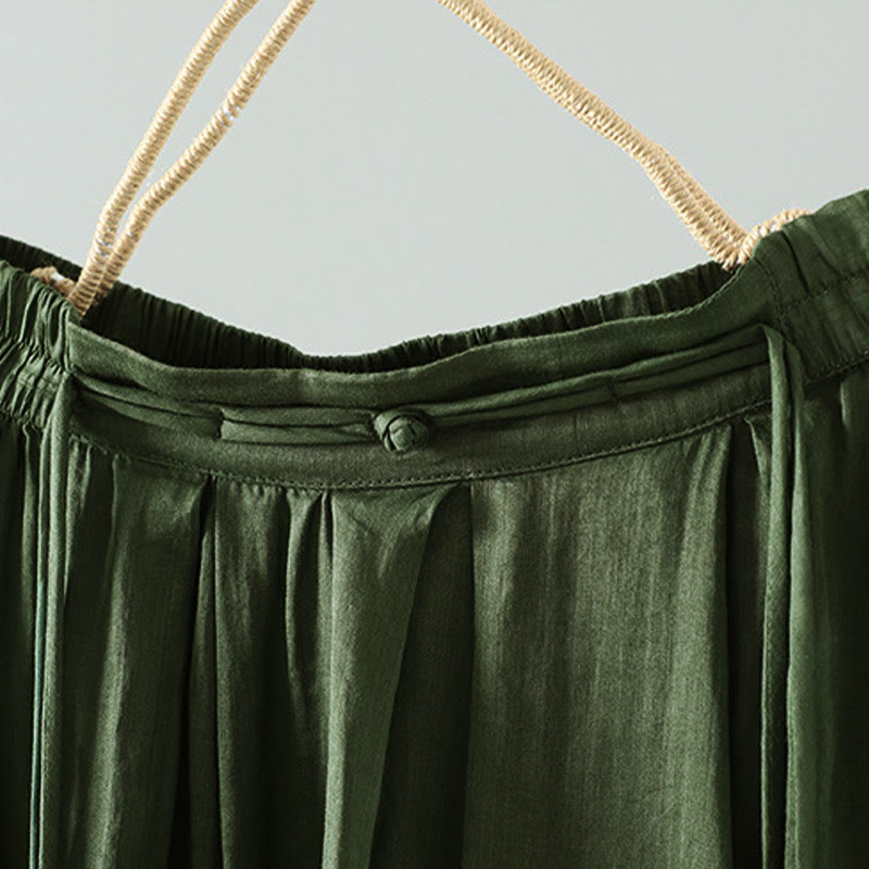 Buddha Stones Summer Retro Pure Color Tassel Design Women's Skirt With Pockets - image 14