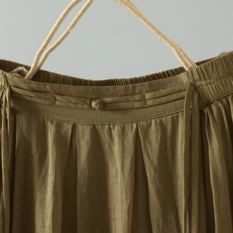 Buddha Stones Summer Retro Pure Color Tassel Design Women's Skirt With Pockets - image 4