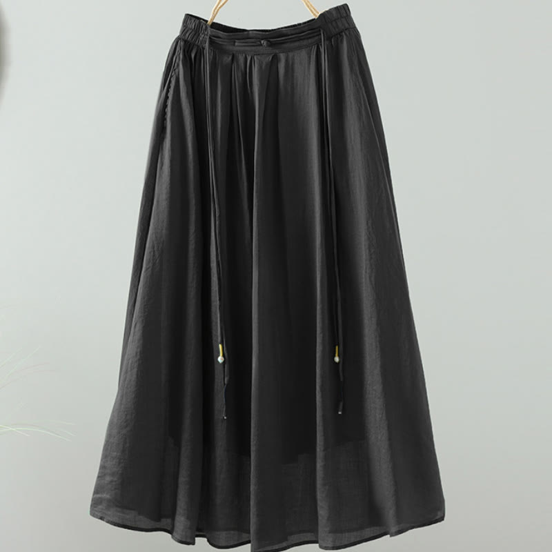 Buddha Stones Summer Retro Pure Color Tassel Design Women's Skirt With Pockets - Black - US12，UK/AU16，EU44 (2XL) - image 17