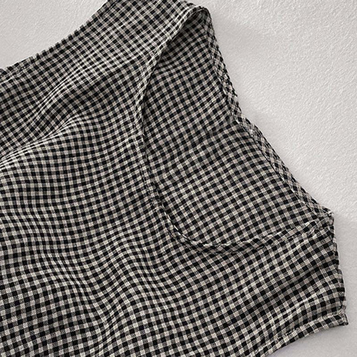 Buddha Stones Casual Plain Handmade Plaid Midi Dress Cotton Sleeveless Dress With Pockets - image 10