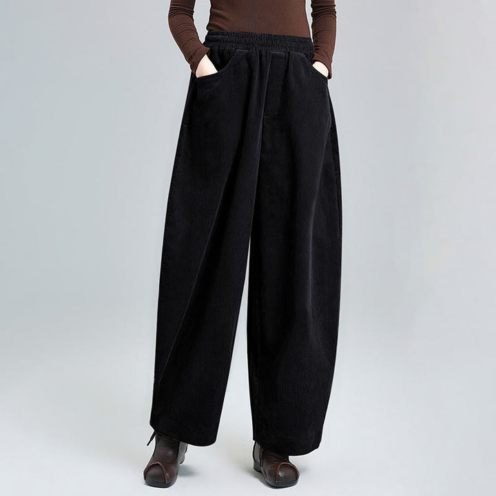 Buddha Stones Women's Fall Plain Ankle-Length Simple Design Corduroy Pants With Pockets - Black - US8-10，UK/AU12-14，EU40-42 (2XL) - image 0