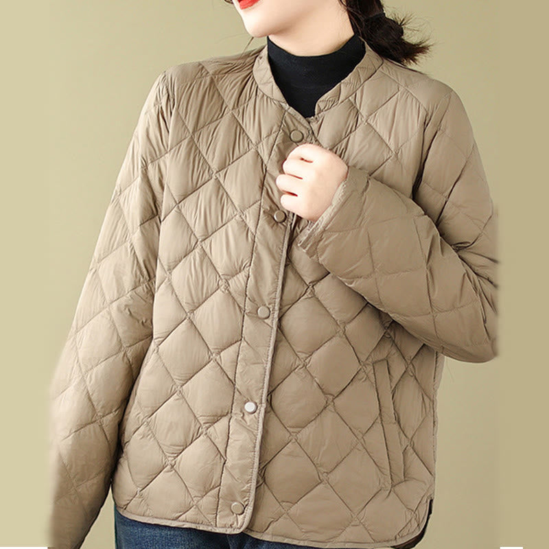 Buddha Stones Women's Fall Long Sleeve Diamond Quilted Design Cotton Thermal Jacket With Pockets - image 2