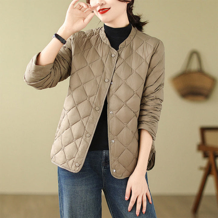 Buddha Stones Women's Fall Long Sleeve Diamond Quilted Design Cotton Thermal Jacket With Pockets - image 1