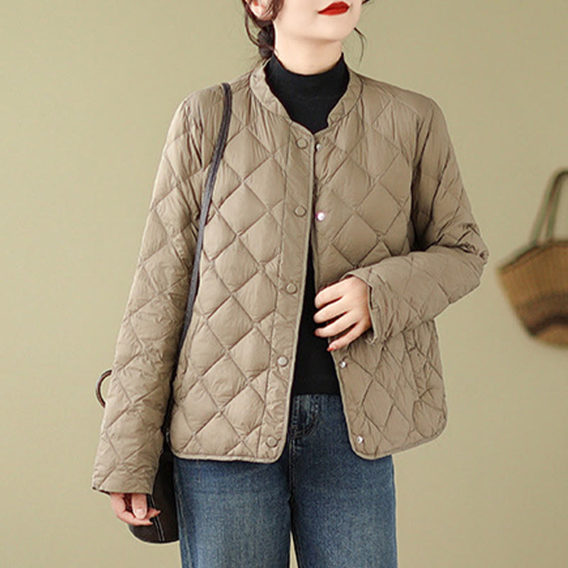 Buddha Stones Women's Fall Long Sleeve Diamond Quilted Design Cotton Thermal Jacket With Pockets - image 4