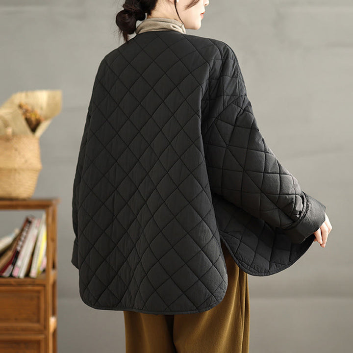 Buddha Stones Women's Buttons Design Cotton Thermal Diamond-quilted Long Sleeve Jacket With Pockets - image 21