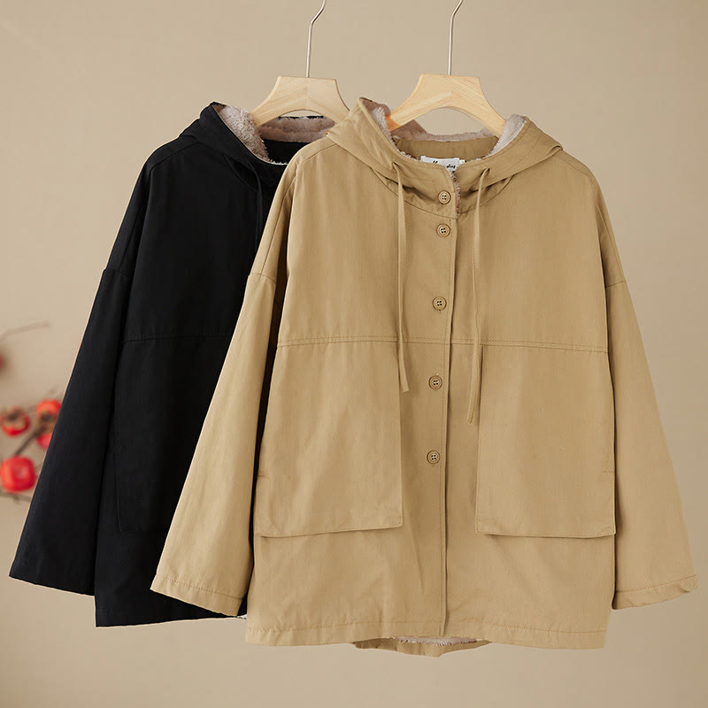 Buddha Stones Women's Plain Long Sleeve Hoodie Cotton Thermal Fleece-Lined Jacket With Pockets - image 12