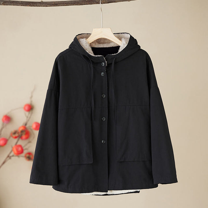 Buddha Stones Women's Plain Long Sleeve Hoodie Cotton Thermal Fleece-Lined Jacket With Pockets - Black - US6，UK/AU10，EU38 (XL) - image 6