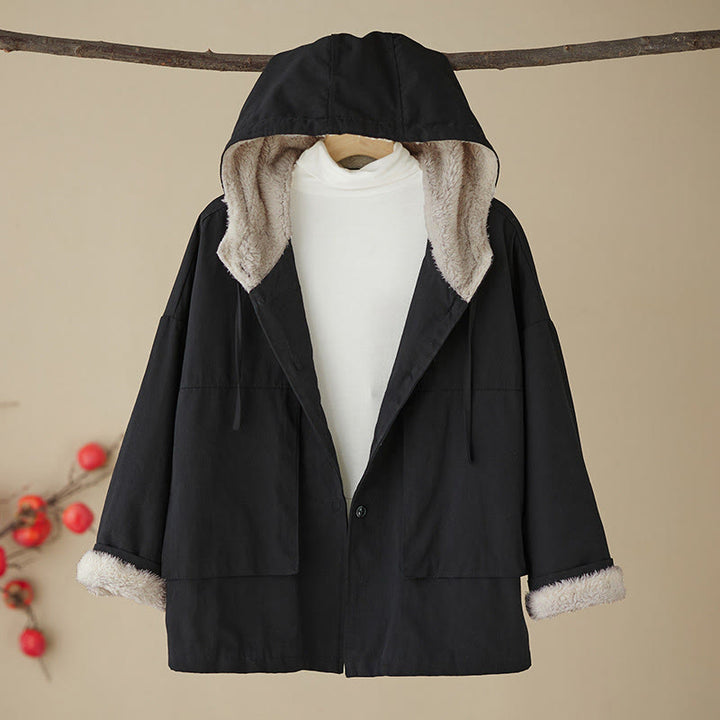 Buddha Stones Women's Plain Long Sleeve Hoodie Cotton Thermal Fleece-Lined Jacket With Pockets - image 7