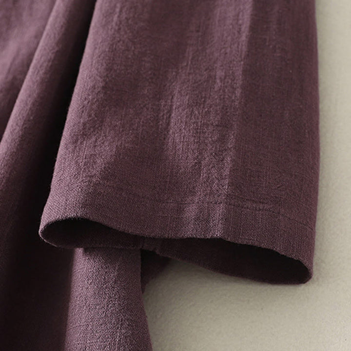 Buddha Stones Spring Diagonal Closure Frog Buttons Design Cotton Long Sleeve Midi Dress - image 4