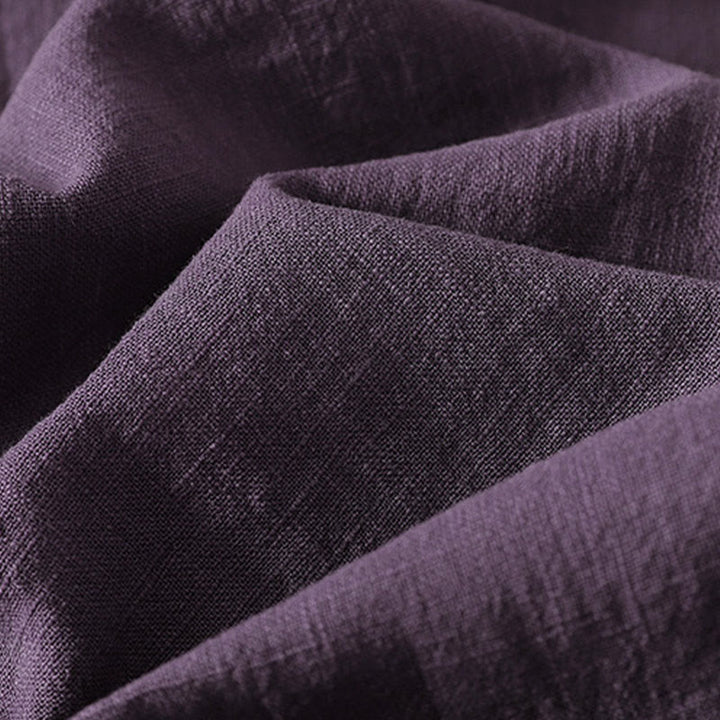 Buddha Stones Vintage Plain Frog Buttons Asymmetrical Design Long Sleeve Cotton Linen Midi Dress - image 11