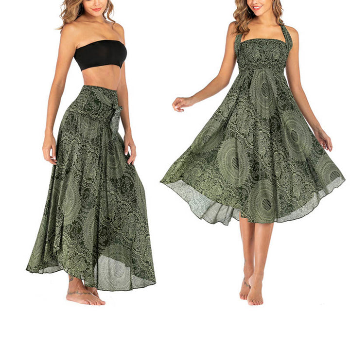 Buddha Stones Two Style Wear Boho Compass Rose Flower Skirt Dress - OliveDrab - US4-12，UK/AU8-16，EU36-44 (F) - image 1