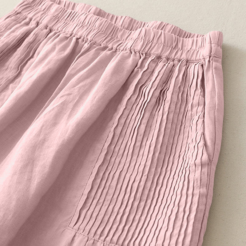Buddha Stones Casual Plain Tucker Pleats Elastic Women's Polyester Wide Leg Pants With Pockets - image 1