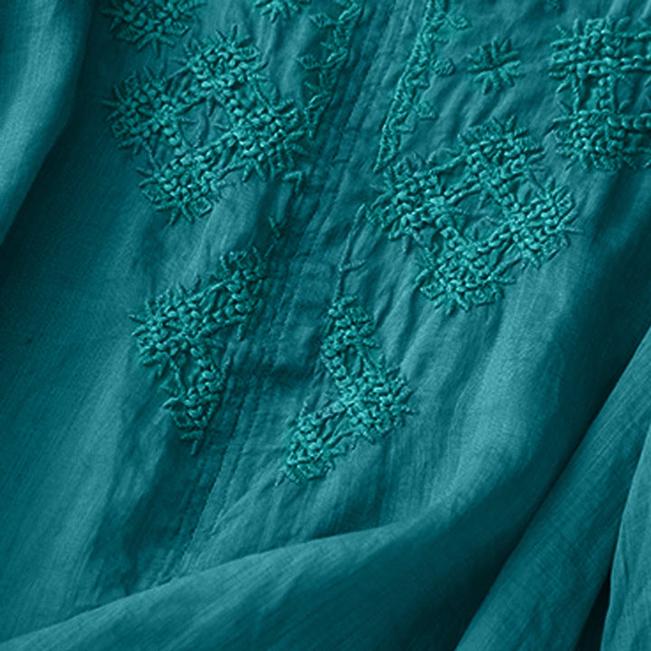 Buddha Stones V-Neck Lines Embroidery Women's Half Sleeve Shirt - image 2