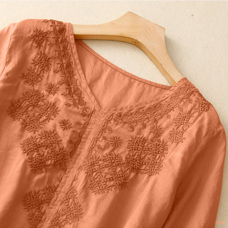 Buddha Stones V-Neck Lines Embroidery Women's Half Sleeve Shirt - image 10