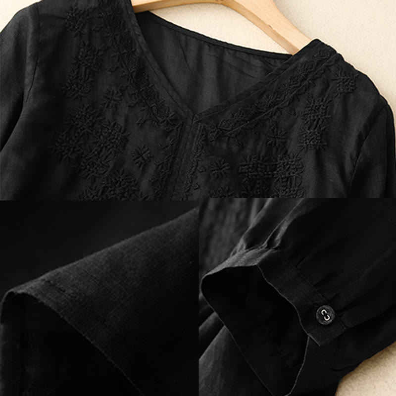 Buddha Stones V-Neck Lines Embroidery Women's Half Sleeve Shirt - image 12