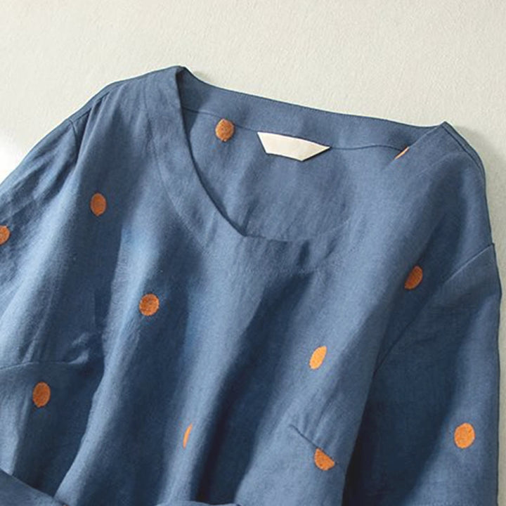 Buddha Stones Casual Dot Pattern Short Sleeve Lace-up Women's Midi Dress With Pockets - image 4