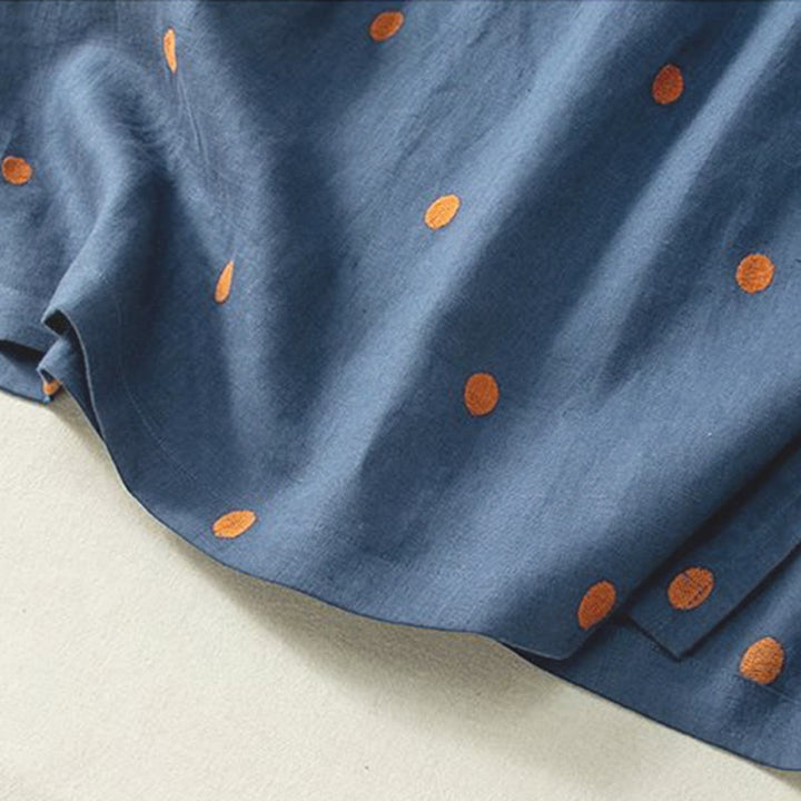 Buddha Stones Casual Dot Pattern Short Sleeve Lace-up Women's Midi Dress With Pockets - image 3