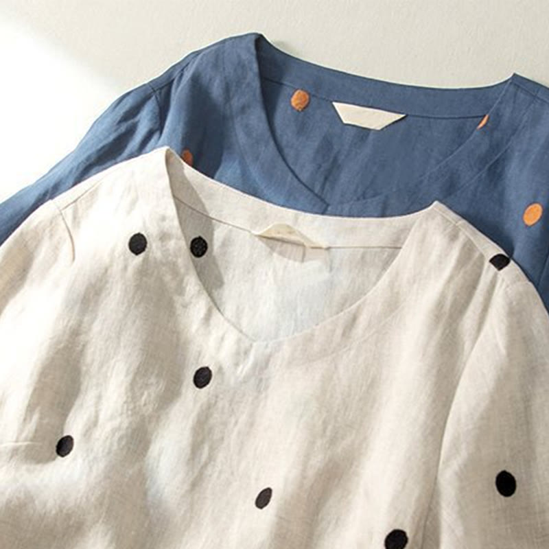 Buddha Stones Casual Dot Pattern Short Sleeve Lace-up Women's Midi Dress With Pockets - image 12