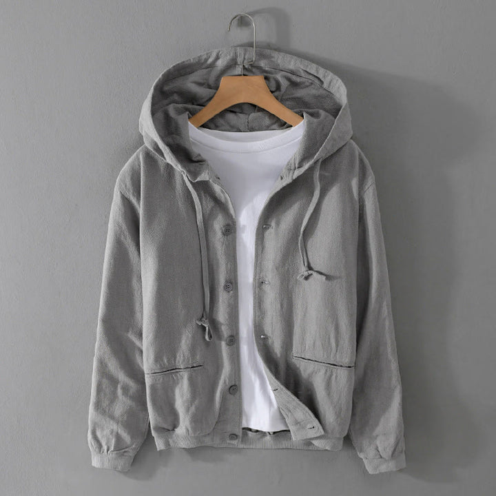 Buddha Stones Ribbed Hem Design Hoodie Long Sleeve Men's Cotton Linen Jacket Shirt With Pockets - DarkGray - US/UK/AU42，EU52 (3XL) - image 0
