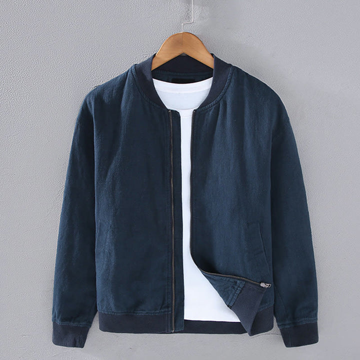 Buddha Stones Winter Zipper Design Stand Collar Men's Cotton Linen Long Sleeve Jacket With Pockets - Navy - US/UK/AU42，EU52 (3XL) - image 1