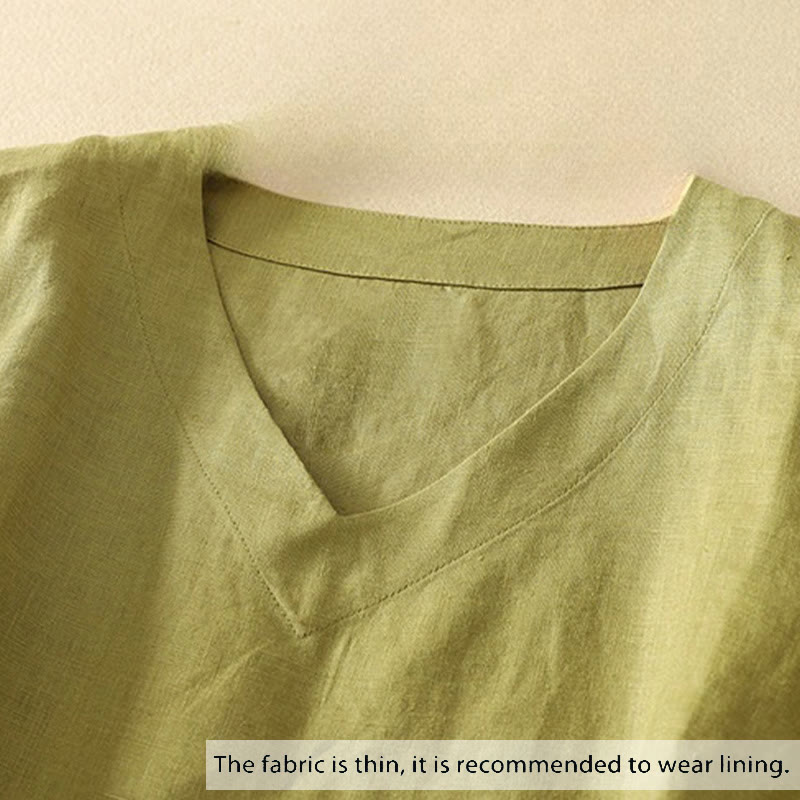 Buddha Stones Summer Casual Plain Women's V-neck Design Half Sleeve Cotton T-shirt - image 1