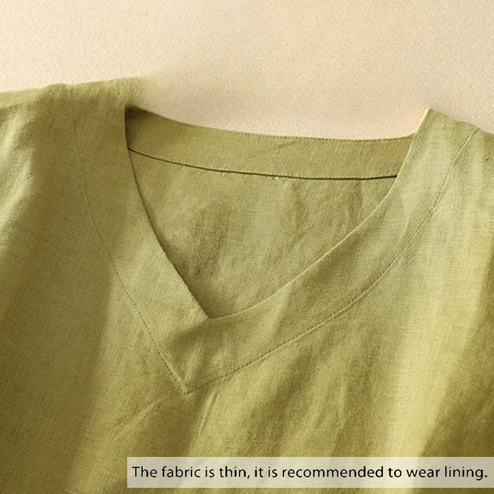 Buddha Stones Summer Casual Plain Women's V-neck Design Half Sleeve Cotton T-shirt - image 1