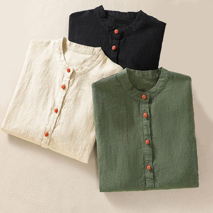 Buddha Stones Casual Buttons Crew Neck Women's Long Sleeve Shirt With Pockets - image 27
