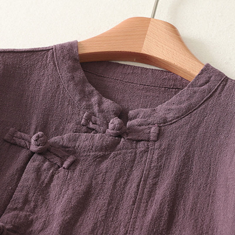 Buddha Stones Casual Plain Frog-buttons Women's Long Sleeve Shirt - image 2