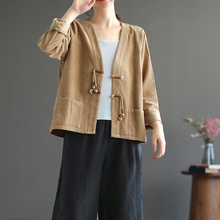 Buddha Stones Women's Cotton Long Sleeve Corduroy Jacket With Pockets - image 3