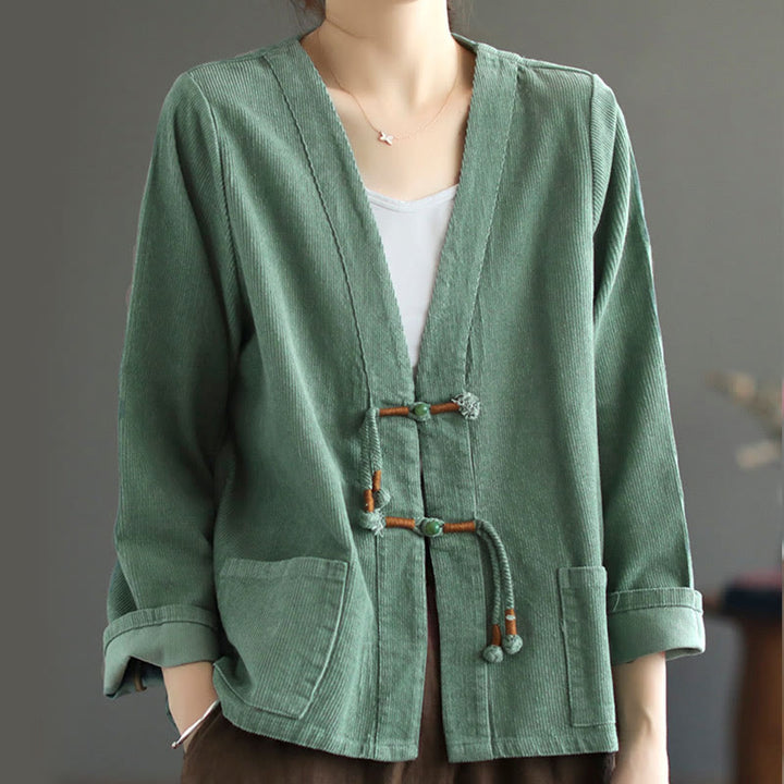 Buddha Stones Women's Cotton Long Sleeve Corduroy Jacket With Pockets - image 13