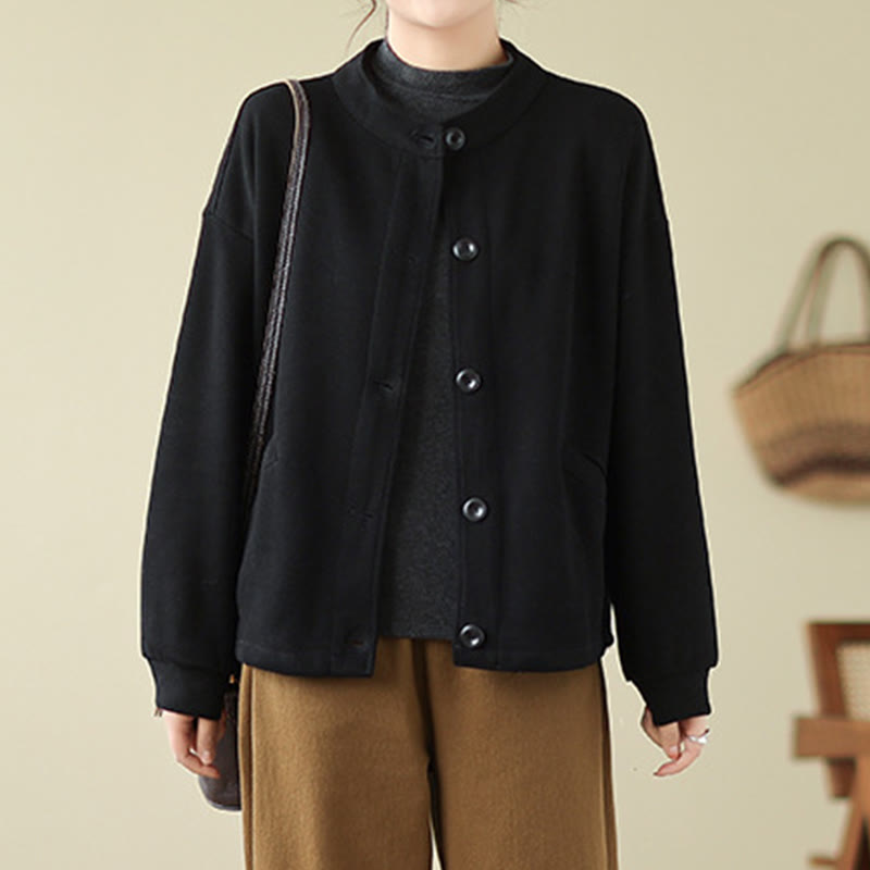 Buddha Stones Solid Color Women's Cotton Long Sleeve Jacket With Pockets - image 1